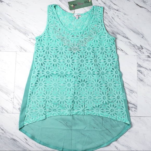 Mint Sheer Tank Top with Sparkles - Size Medium - Picture 3 of 7